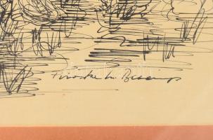 Berényi Piroska (1916-): Trió. Tus, papír, jelzett. 25,5×41 cm. Üvegezett fakeretben