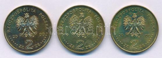 Lengyelország 1999. 2Zl Cu-Al-Zn "Jan Łaski születésének 500. évfordulója" + 2000. 2Zl Cu-Al-Zn (2xklf: "A 2000-es év nagy jubileuma" + "Boroszló 1000 éves évfordulója") T:AU Poland 1999. 2 Złotys Cu-Al-Zn "500th anniversary of birth of Jan Łaski" + 2 Złotys Cu-Al-Zn (2xdiff: "The Great Jubilee of the Year 2000" + "Wrocław millennium") C:AU Krause Y#363, Y#376, Y#389