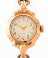 14K (0,583) Zaria rózsaarany női karóra. Kézi felhúzós, jelzett, fém szíjjal, d: 20 mm