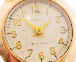 14K (0,583) Zaria rózsaarany női karóra. Kézi felhúzós, jelzett, fém szíjjal, d: 20 mm