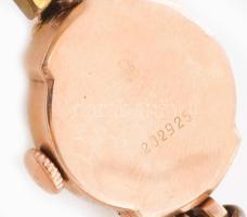 14K (0,583) Zaria rózsaarany női karóra. Kézi felhúzós, jelzett, fém szíjjal, d: 20 mm
