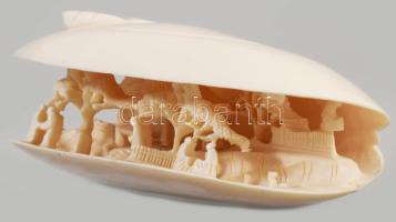 Okimono - "Clam's Dream" anabori stílusú, kagyló alakban életkép dioráma szerzetesekk...