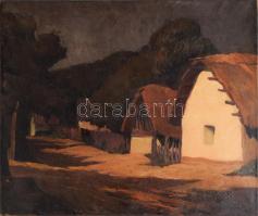 Olvashatatlan jelzéssel, XX. sz. eleje: Napos utca. Olaj, vászon, restaurált. Kissé sérült. 50x60 cm.