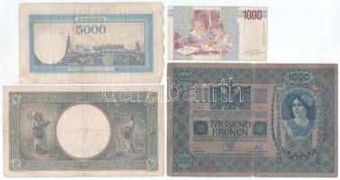 Vegyes, 4db-os külföldi bankjegy tétel, benne Ausztria 1919(1902) 1000K, függőleges "DEUTSCHÖST...