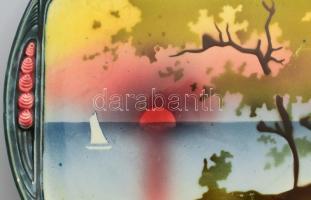 Körmöcbánya szecessziós tóparti táj mintás falitányér. Mázas fajansz, kis felületi kopással, jelzett...