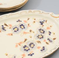 Zsolnay búzavirág mintás süteményes készlet. Kézzel festett, jelzett, tálcán egy repdésvonallal, tel...