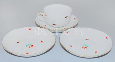 Herendi csipkebogyó mintás csésze és 2 tálka, 2. oszt. jelzéssel, kis kopással, d: 13 cm