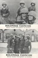 cca 1989 előtt készült, "Bolondos újoncok" című francia film jelenetei és szereplői, 8 db vintage produkciós filmfotó (vitrinfotó, lobbyfotó) ezüst zselatinos fotópapíron, a használatból eredő (esetleges) kisebb hibákkal, 18x24 cm