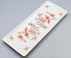 Hollóházi paradicsommadár mintás tálca, jelzett, hibátlan, 38x15 cm