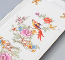 Hollóházi paradicsommadár mintás tálca, jelzett, hibátlan, 38x15 cm