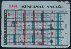 1980 Elzett fém kártyanaptár, munkanap naptár 13x8,5 cm kis kopással