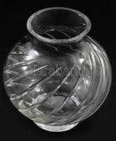 Jelzett régi kristály váza, csavart mintával, hibátlan, m: 18 cm