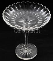 Antik kristályüveg talpas pralinékínáló, kis pattogzással, d: 17 cm, m: 20 cm