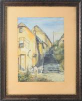 Diósgyőri Horváth jelzéssel: Tabán, Kőműves utca (Lépcső), 1931. Akvarell, papír. Üvegezett fakeretben. 37x27 cm