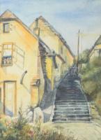 Diósgyőri Horváth jelzéssel: Tabán, Kőműves utca (Lépcső), 1931. Akvarell, papír. Üvegezett fakeretb...