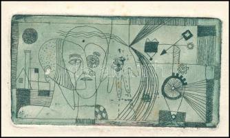 Tassy Béla (1942-): Fej, 1960-as évek. Rézkarc, papír, jelzés nélkül, 5x10 cm. Lapszéli apró foltokk...