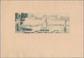 Szunyoghy András (1946-): Balatoni táj. Rézkarc, papír, jelzett a karcon. 7×19,5 cm