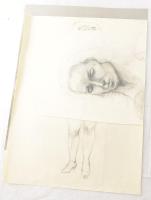 Jelzés nélkül: 4 db tanulmányrajz, közte női akt. Ceruza, szén, papír. 37x35 és 62x46,5 cm