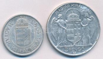 1943. 2P Al + 5P Al "Horthy Miklós születésének 75. évfordulójára", mindkettő hamis sarló-kalapács ellenjeggyel T:XF,VF