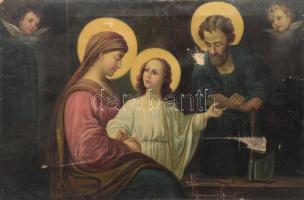 Jelzés nélkül, 1900 körül: Szent család. Olaj, vászon. Sérült. 52,5x79 cm