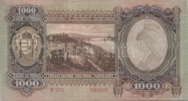 1943. 1000P kissé feltolódott előlapi nyomat T:II+ Csak egyszer hajtva, törve nem!
