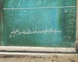 Hajós Hollanda Éva (1935-): Csendélet madárral. Olaj, műnyomó lemez, jelzett. Dekoratív, üvegezett, ...