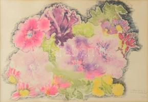 Olvashatatlan jelzéssel: Virágözön, 1977. Akvarell, papír. Ismeretlen autográf ajándékozási, Ury Ibo...