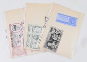 Játékpénzek, numizmatikai meghívók, numizmatikai reklámok tételben