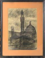 Olvashatatlan (Koszta?) jelzéssel: Firenze. Szén, papír. Proveniencia: Ury Ibolya (1924-2009), a Műcsarnok tudományos főmunkatársa hagyatékából. 38,5x26,5 cm. Üvegezett, sérült fakeretben /