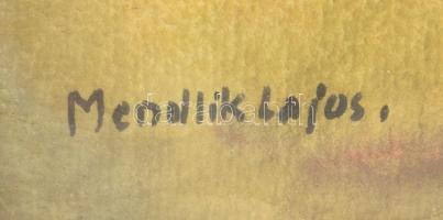 Mendlik Lajos (1903-1985): Szénaboglyák. Akvarell, papír, jelzett, üvegezett fakeretben, 26×20 cm