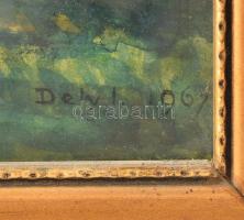 Dely István (-): Lovasszekér. Akvarell, papír, jelzett, üvegezett fakeretben, 41×25 cm