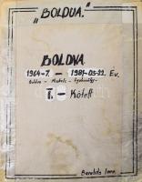 1965 Boldva története és műemlékei. Kéziratos gyűjtemény, amatőr helytörténész munkája. közel 50 db eredeti fotóval, valamint számlatan rajzzal. 100 oldalon, hozzá folytatás fénymásolat 50 oldalon
