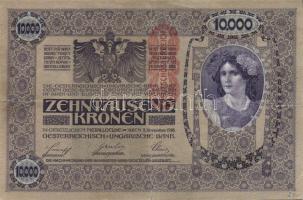 Ausztria/Osztrák-Magyar Bank 1918. 10.000K csak német nyelvű, függőleges piros "Deutschösterrei...
