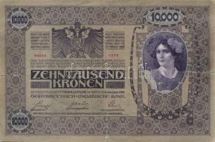 Ausztria/Osztrák-Magyar Bank 1918. 10.000K csak német nyelvű, függőleges piros "Deutschösterrei...