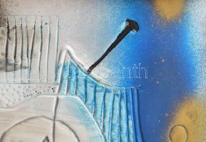 Drégely László (1932-1990): Piros-kék kompozíció (cím nélkül). Festett, kalapált alumínium lemez. Je...