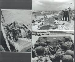 1944 június 6. Robert Capa (1913-1954) (eredeti neve Friedmann Endre) magyar - francia fotóriporter felvételei a normandiai partraszállásról, 3 db modern nagyítás, jelzés nélkül, a néhai Fotó újság archívumából, 21x15 cm