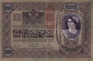 Ausztria/Osztrák-Magyar Bank 1918. 10.000K csak német nyelvű, függőleges piros "Deutschösterreich" fny-sal (4x) T:III,III/IV