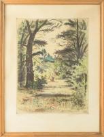 Komjáti-Wanyerka Gyula (1894-1958): Nyár. Színezett rézkarc, papír, jelzett, üvegezett fakeretben, lapszéli apró foltokkal, 39x29,5 cm