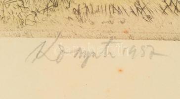 Komjáti-Wanyerka Gyula (1894-1958): Nyár. Színezett rézkarc, papír, jelzett, üvegezett fakeretben, l...