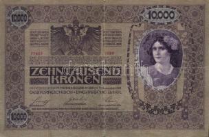 Ausztria/Osztrák-Magyar Bank 1918. 10.000K csak német nyelvű, függőleges piros "Deutschösterrei...