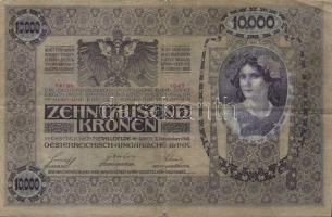 Ausztria/Osztrák-Magyar Bank 1918. 10.000K csak német nyelvű, függőleges piros "Deutschösterrei...