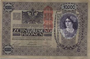 Ausztria/Osztrák-Magyar Bank 1918. 10.000K csak német nyelvű, függőleges piros "Deutschösterrei...