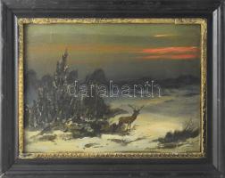 Baky Albert (1868-1944): Szarvas. Olaj, karton, jelzett. Dekoratív, kissé sérült fakeretben. 24x34 cm