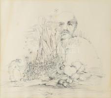 Takács jelzéssel (Takács Pál?): Szürrealista rajz, 1974. Tus, toll, papír. Üvegezett keretben, hátol...