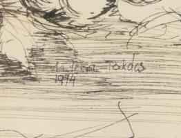 Takács jelzéssel (Takács Pál?): Szürrealista rajz, 1974. Tus, toll, papír. Üvegezett keretben, hátol...