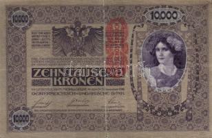Ausztria/Osztrák-Magyar Bank 1918. 10.000K csak német nyelvű, függőleges piros "Deutschösterrei...
