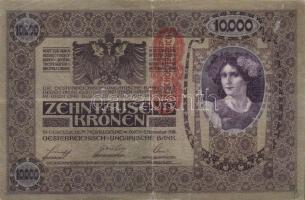 Ausztria/Osztrák-Magyar Bank 1918. 10.000K csak német nyelvű, függőleges piros "Deutschösterrei...