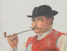 Zilzer Antal (1860-1921): Pipázó férfi. Olaj, karton, jelzett. Üvegezett fakeretben. 22x18 cm