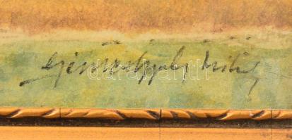 Gémes Gyula Mihály (-): Napfényes táj. Akvarell, papír, jelzett, üvegezett fakeretben, 19x23cm