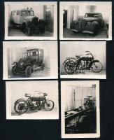 ca 1960 6 db régi autóról, motorról készült felvétel, közötte Weiss Manfréd mentőautó 6x9 cm